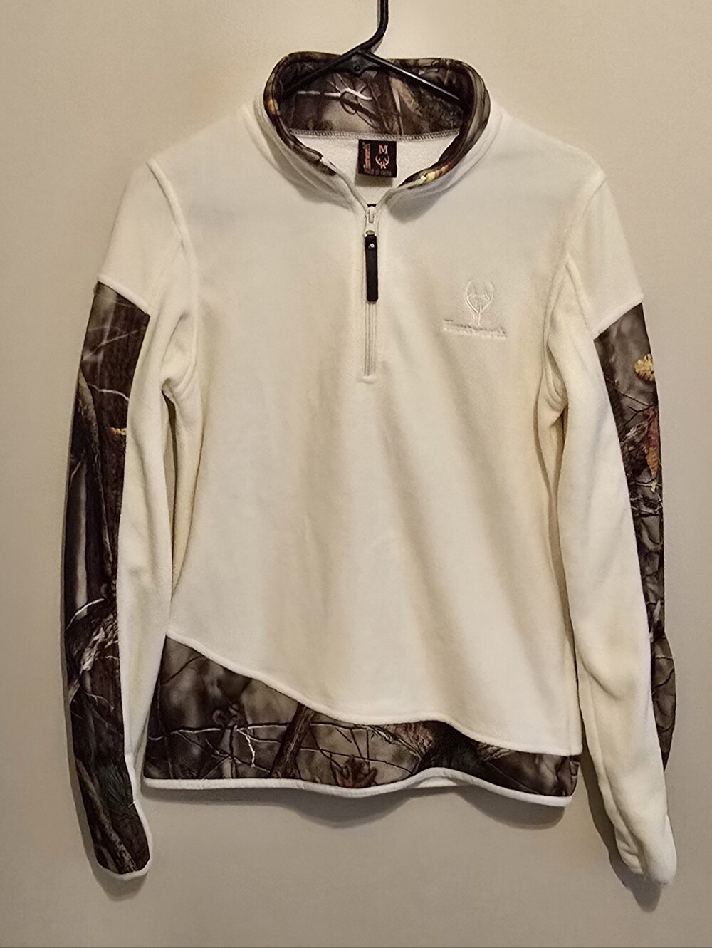 Ladies Huntworth Cream Fleece 1/4 Zip Pullover with Camo Accents